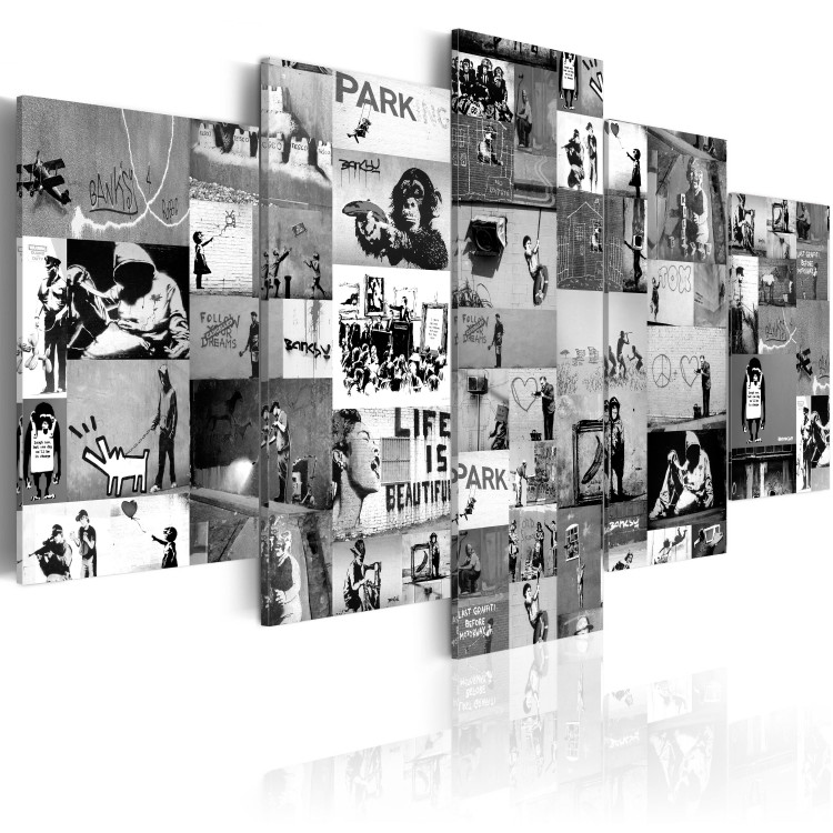 Canvas Print Banksy collage in a cascade layout - graffiti inspired by street art 94886 additionalImage 2