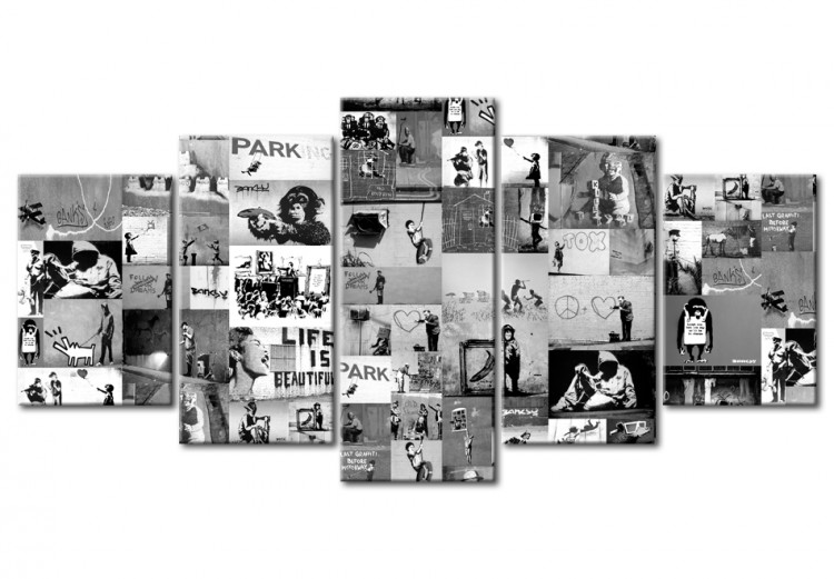 Canvas Print Banksy collage in a cascade layout - graffiti inspired by street art 94886