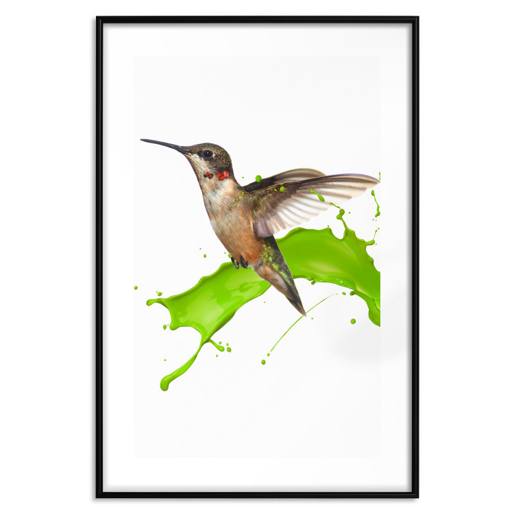 Wall Poster Hummingbird in Flight - Brown bird and spilled paint in green color 114396 additionalImage 14