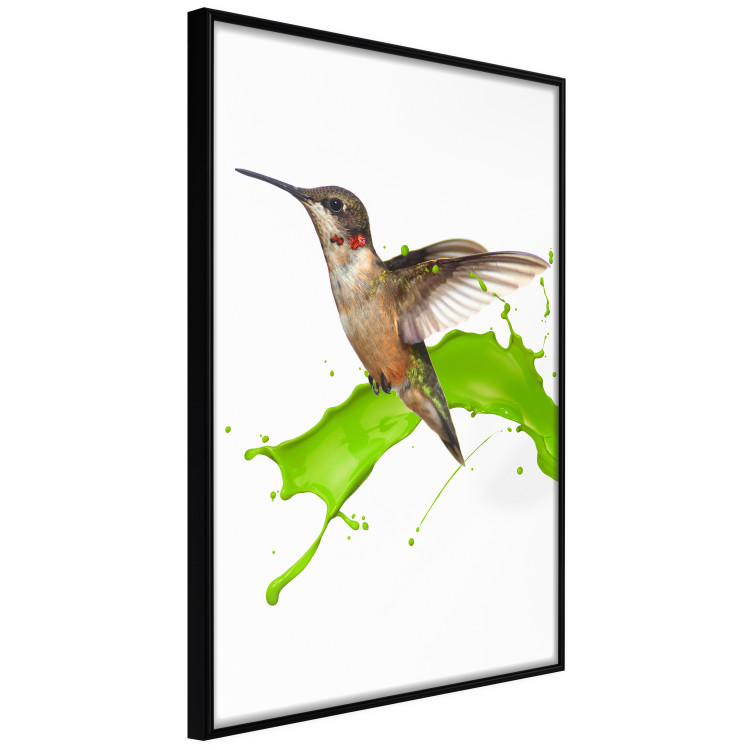 Wall Poster Hummingbird in Flight - Brown bird and spilled paint in green color 114396 additionalImage 10