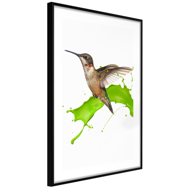 Wall Poster Hummingbird in Flight - Brown bird and spilled paint in green color 114396 additionalImage 4