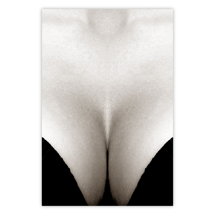 Wall Poster Decolletage - black and white female chest with visible neckline 123996