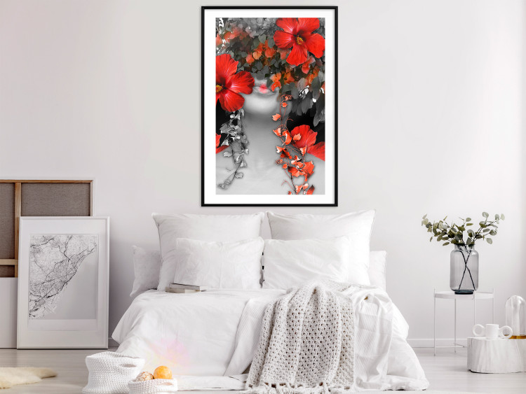 Wall Poster Japanese Dreams - red flowers on an abstract background of a woman 127396 additionalImage 23