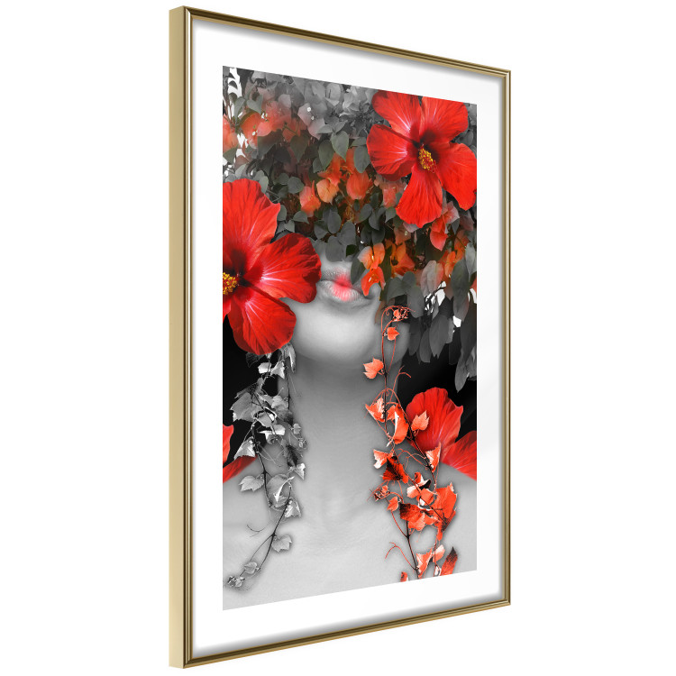 Wall Poster Japanese Dreams - red flowers on an abstract background of a woman 127396 additionalImage 7