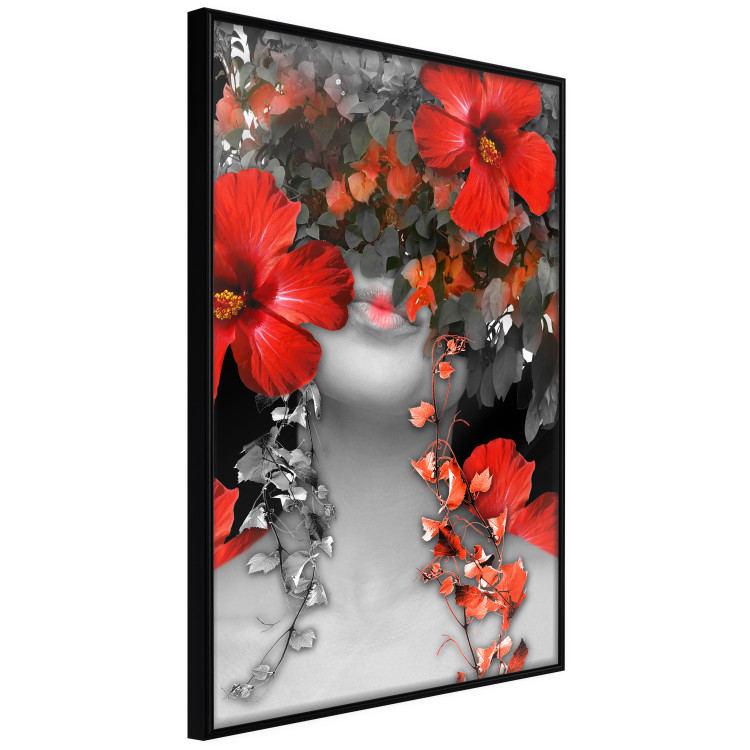 Wall Poster Japanese Dreams - red flowers on an abstract background of a woman 127396 additionalImage 13