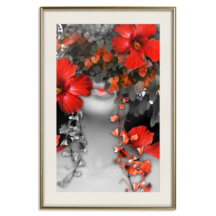 Wall Poster Japanese Dreams - red flowers on an abstract background of a woman 127396 additionalImage 20