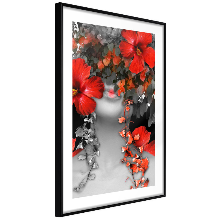 Wall Poster Japanese Dreams - red flowers on an abstract background of a woman 127396 additionalImage 8