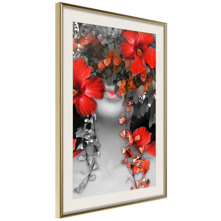 Wall Poster Japanese Dreams - red flowers on an abstract background of a woman 127396 additionalImage 3