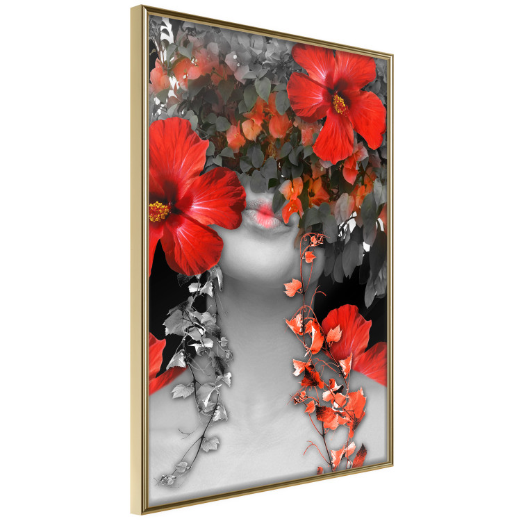 Wall Poster Japanese Dreams - red flowers on an abstract background of a woman 127396 additionalImage 12