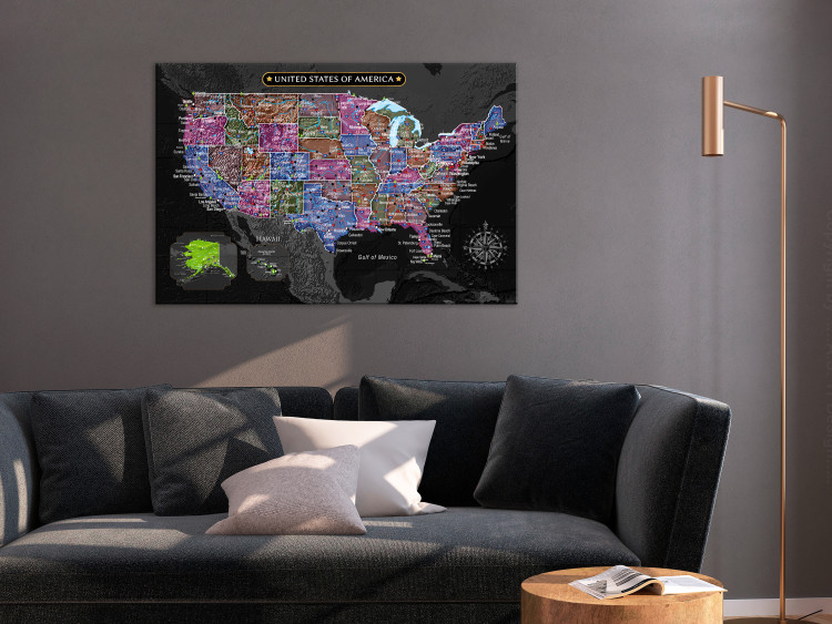 Canvas Multicoloured map of North America - on black background 127896 additionalImage 3
