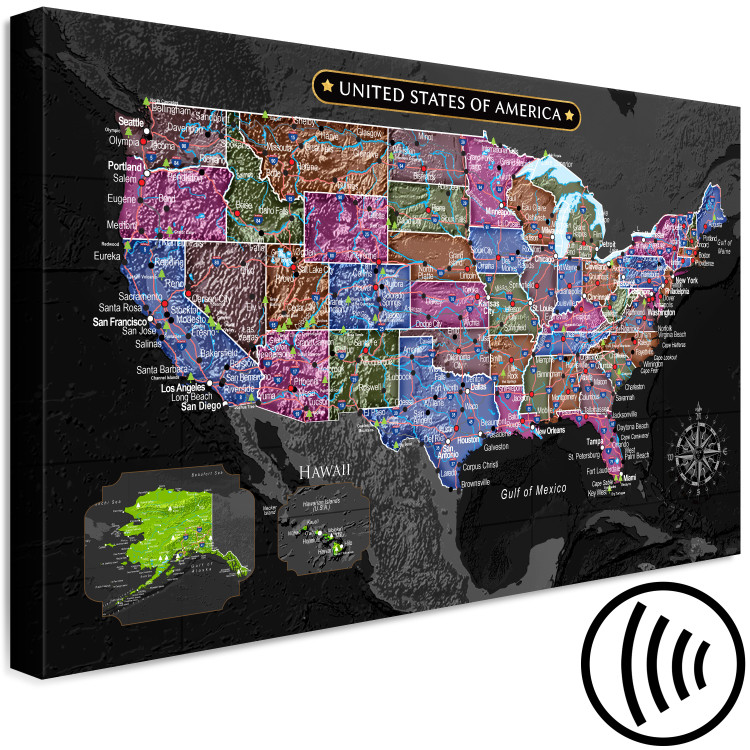 Canvas Multicoloured map of North America - on black background 127896 additionalImage 6