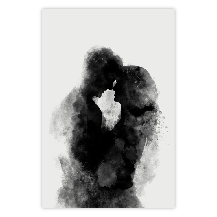Poster Memory of a Kiss - black enamored couple in a watercolor motif 131996