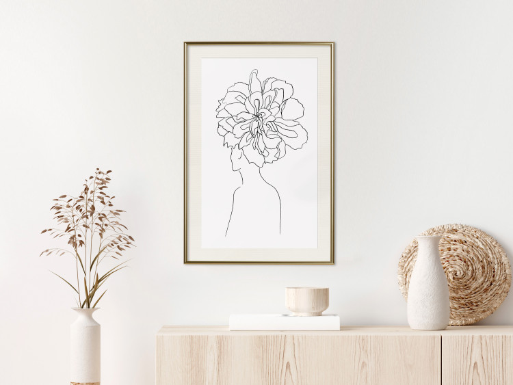 Wall Poster Center of Memories - abstract line art of a woman with flowers on her head 132196 additionalImage 22