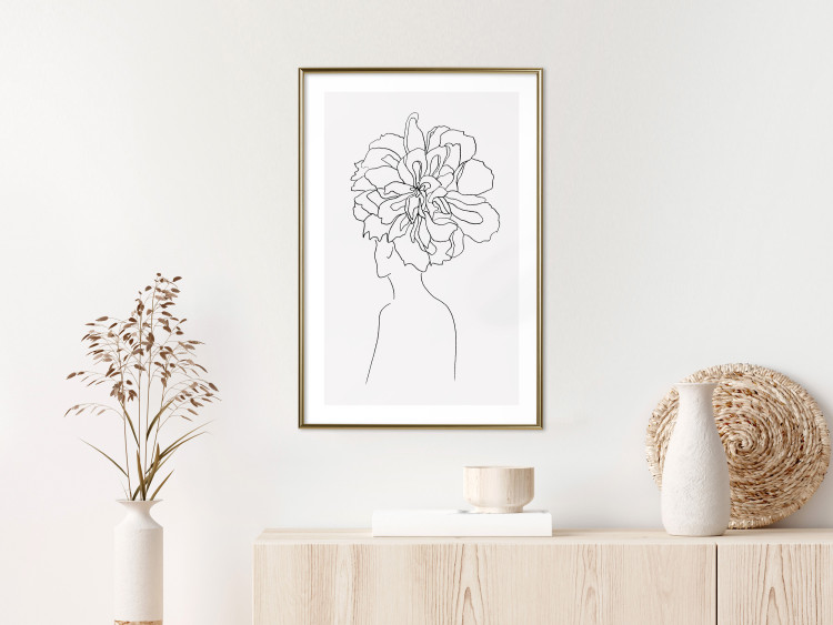 Wall Poster Center of Memories - abstract line art of a woman with flowers on her head 132196 additionalImage 13