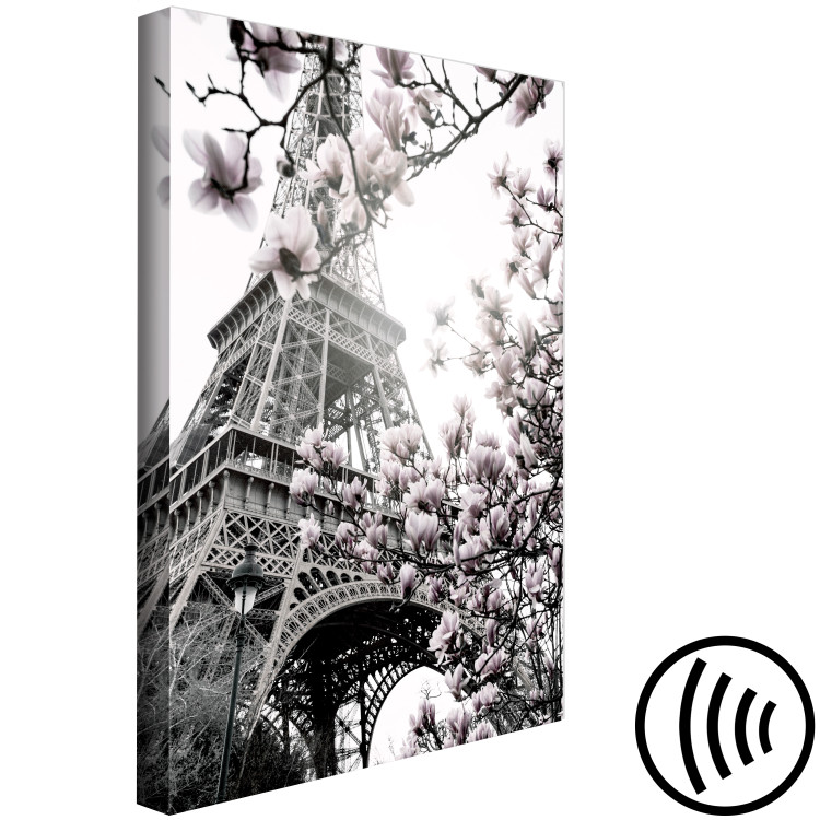 Canvas Art Print Parisian Magnolias (1-piece) Vertical - spring flowers with tower background 135596 additionalImage 6