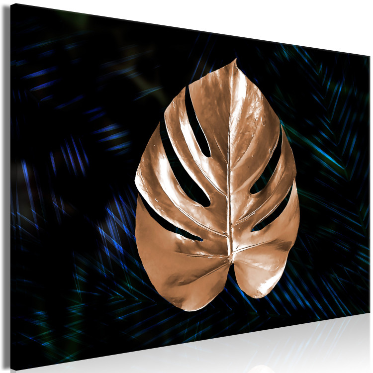 Canvas Gold Monstera leaf - Abstract botanical motif on a dark background 135696 additionalImage 2