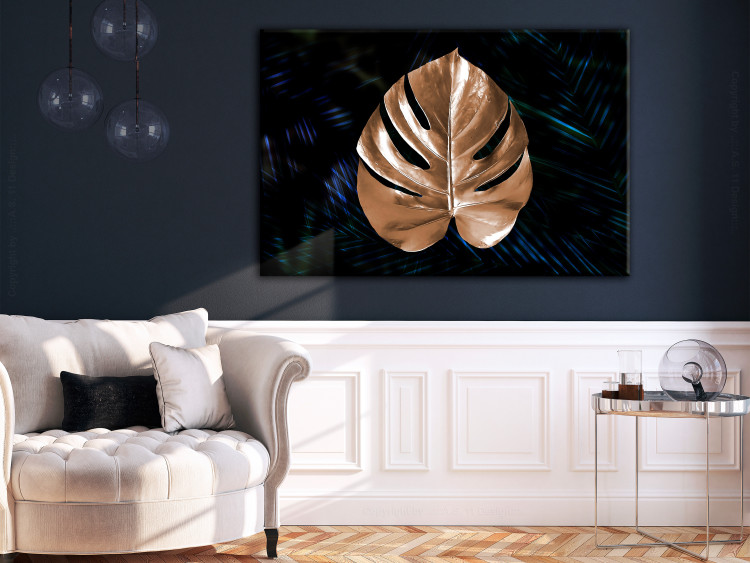 Canvas Gold Monstera leaf - Abstract botanical motif on a dark background 135696 additionalImage 3