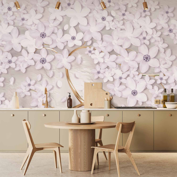 Wall Mural Flowers on gold - white flakes emphasized with a golden twig 136096 additionalImage 6