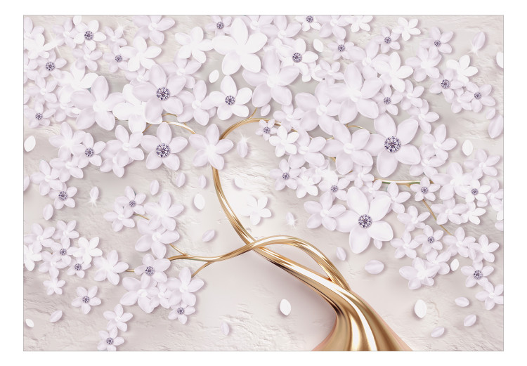Wall Mural Flowers on gold - white flakes emphasized with a golden twig 136096 additionalImage 1