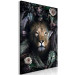 Canvas Art Print Lion in Leaves (1-piece) Vertical - wild cat among roses and ferns 138596 additionalThumb 2