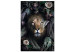 Canvas Art Print Lion in Leaves (1-piece) Vertical - wild cat among roses and ferns 138596
