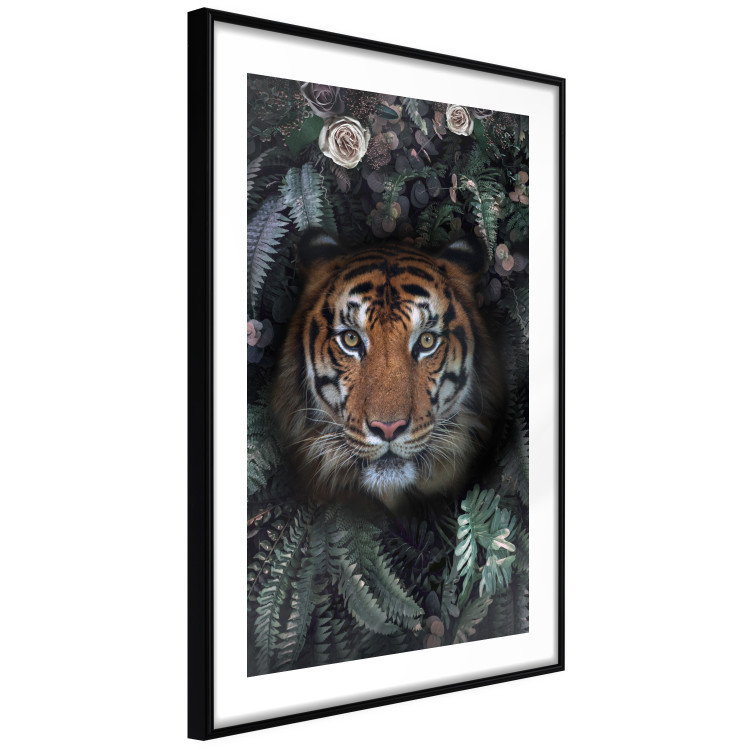 Wall Poster Tiger in Leaves - portrait of a tiger against a background of green plants and flowers 138696 additionalImage 5