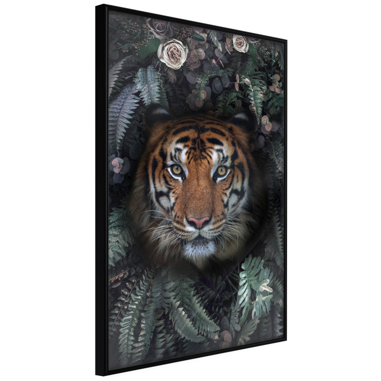 Wall Poster Tiger in Leaves - portrait of a tiger against a background of green plants and flowers 138696 additionalImage 7