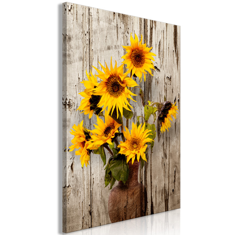 Canvas Sunflowers (1-piece) - yellow flowers in a vase on a wooden background 144596 additionalImage 2