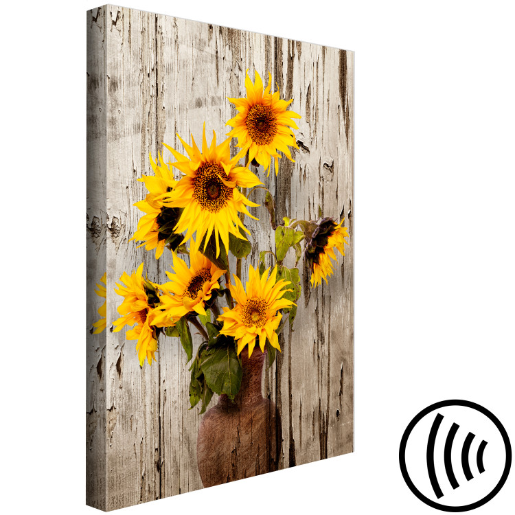 Canvas Sunflowers (1-piece) - yellow flowers in a vase on a wooden background 144596 additionalImage 6