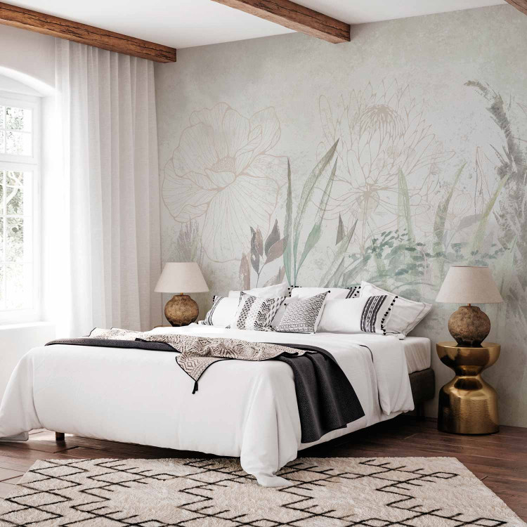 Wall Mural Boho-Style Garden - Airy Flowers and Grasses in Grays and Greens 144696 additionalImage 2