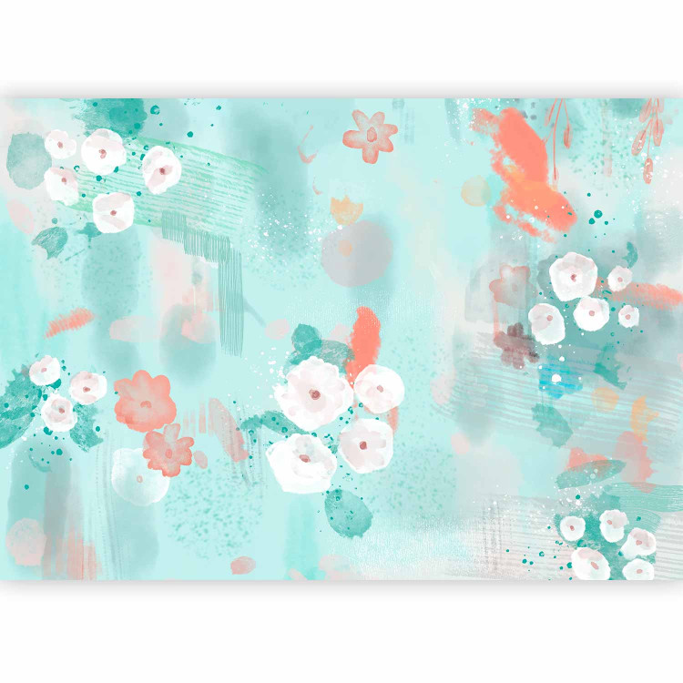 Wall Mural Painted flowers - abstract composition of spots on blue background 144796 additionalImage 5