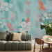 Wall Mural Painted flowers - abstract composition of spots on blue background 144796