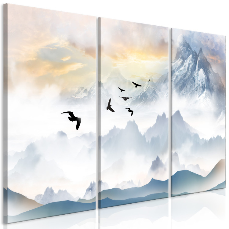 Canvas Mountains in the Fog - Birds Flying Over the Peaks in the Clouds 145496 additionalImage 2