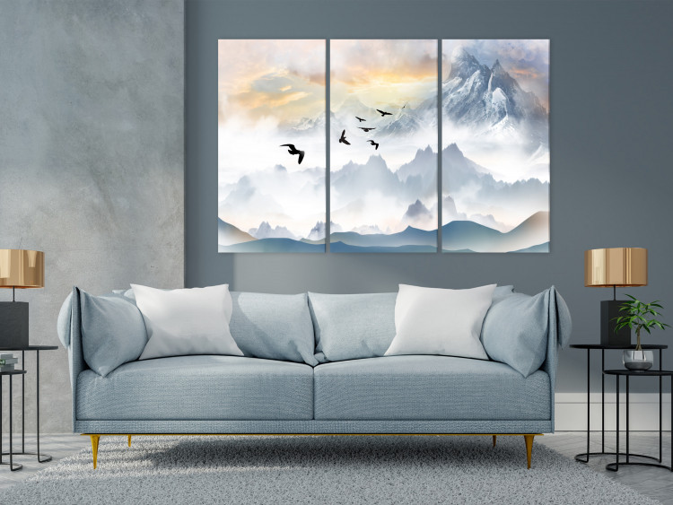 Canvas Mountains in the Fog - Birds Flying Over the Peaks in the Clouds 145496 additionalImage 3