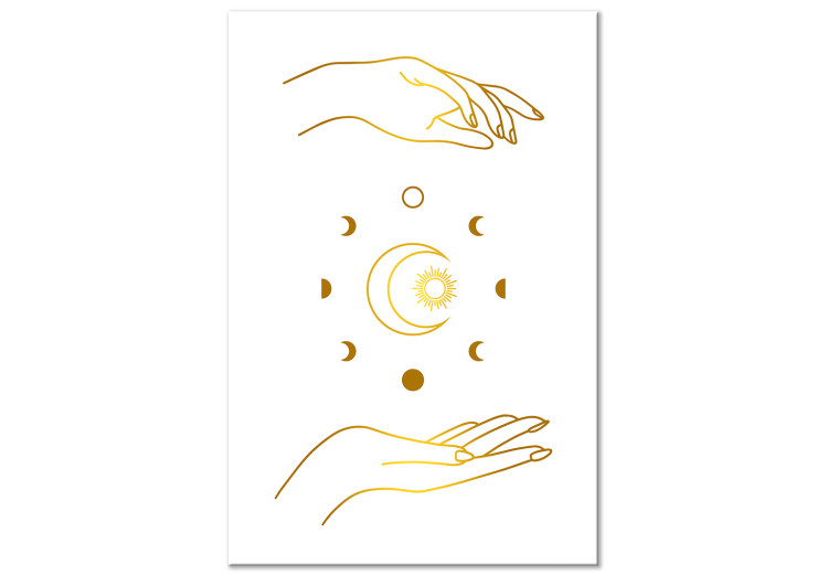 Canvas Art Print Magic Symbols - Golden Hands and All Phases of the Moon 146196
