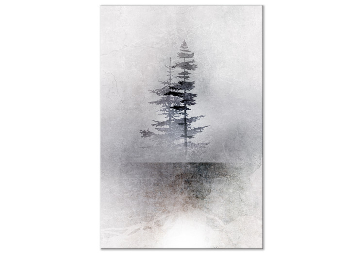 Canvas Print Landscape (1-piece) - coniferous trees in mist on a black and white background 148896