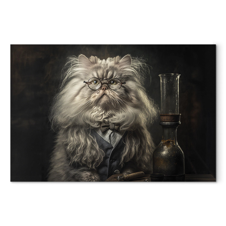Canvas Art Print AI Persian Cat - Portrait of a Fantasy Animal in the Guise of a Professor - Horizontal 150196