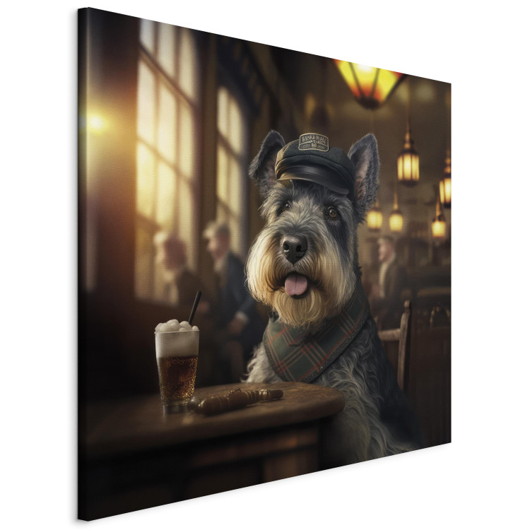 Canvas Print AI Dog Miniature Schnauzer - Portrait of a Animal in a Pub With a Beer - Square 150296 additionalImage 2