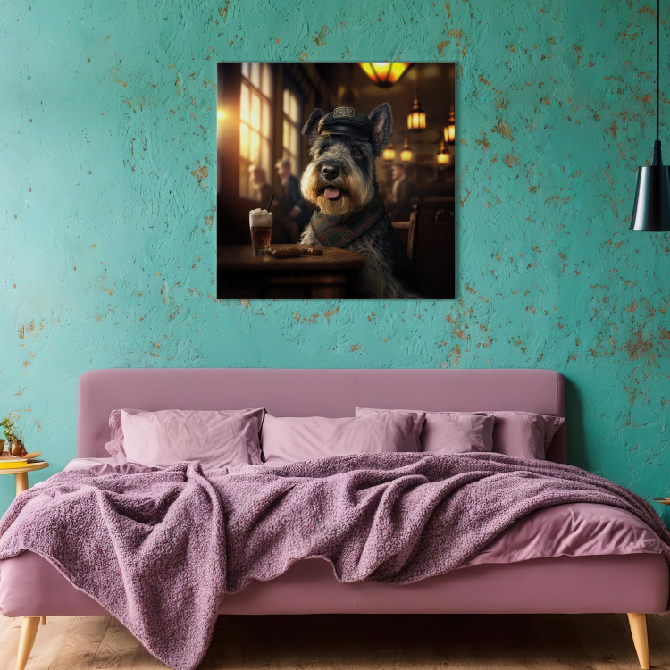 Canvas Print AI Dog Miniature Schnauzer - Portrait of a Animal in a Pub With a Beer - Square 150296 additionalImage 5