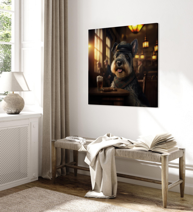 Canvas Print AI Dog Miniature Schnauzer - Portrait of a Animal in a Pub With a Beer - Square 150296 additionalImage 4