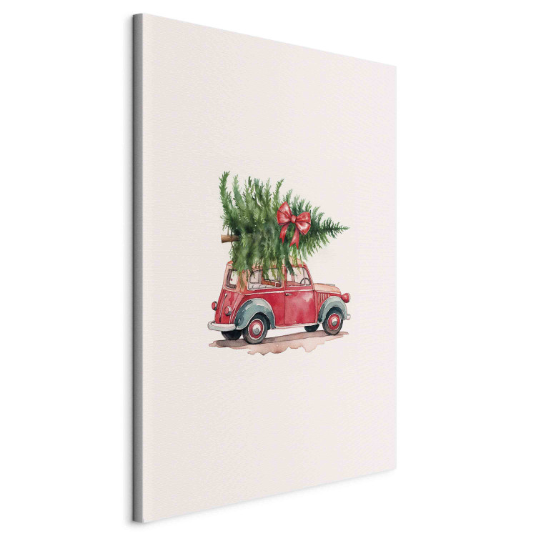 Canvas Christmas Transport - Watercolor Illustration of a Car With a Christmas Tree on the Roof 151696 additionalImage 2