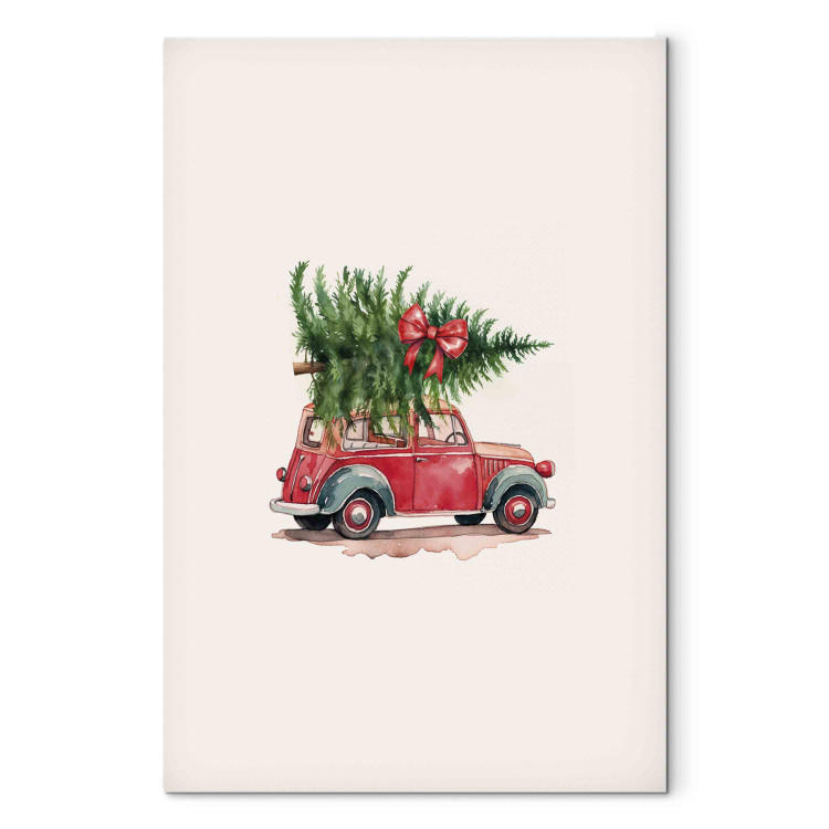 Canvas Christmas Transport - Watercolor Illustration of a Car With a Christmas Tree on the Roof 151696 additionalImage 7