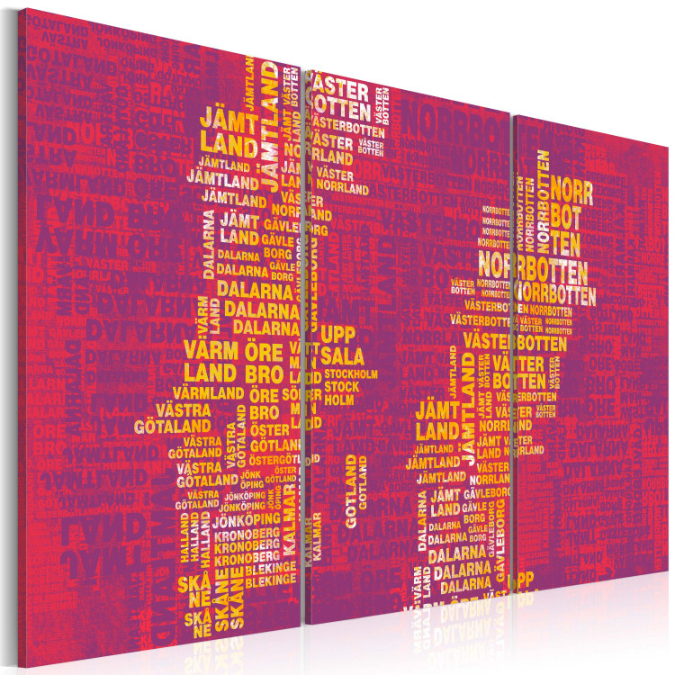 Canvas Text map of Sweden (pink background) - triptych 55296 additionalImage 2
