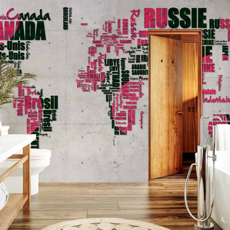Photo Wallpaper Pink and Black Continents - World Map with French Text 59996 additionalImage 8