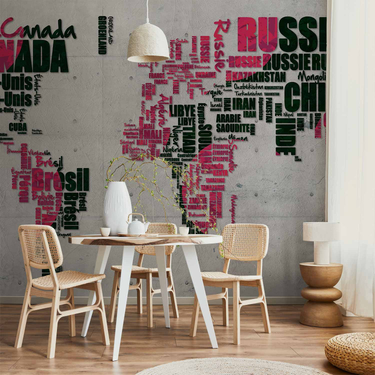 Photo Wallpaper Pink and Black Continents - World Map with French Text 59996 additionalImage 6