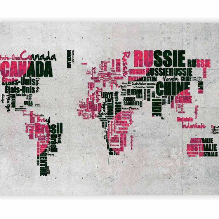 Photo Wallpaper Pink and Black Continents - World Map with French Text 59996 additionalImage 1