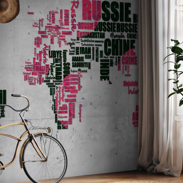Photo Wallpaper Pink and Black Continents - World Map with French Text 59996 additionalImage 4