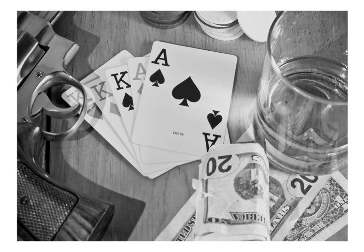 Photo Wallpaper Men's Evening with Poker - Black and white theme of a money game with whiskey 61096 additionalImage 1