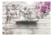 Wall Mural Cupid's Kiss - statue of angelic couple on a backdrop of gray wood with an orchid 62296 additionalThumb 1