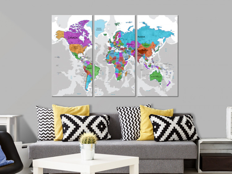 Canvas Art Print World Map: Island of Colours 92096 additionalImage 3